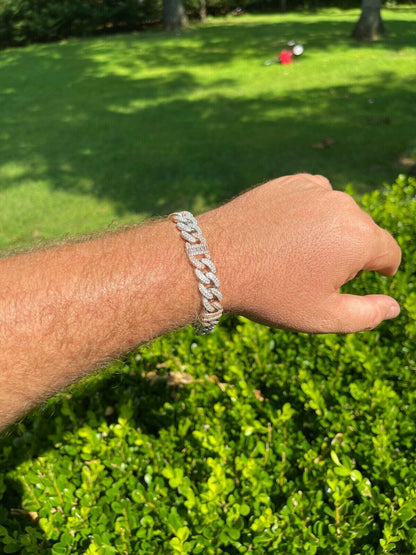 HarlemBling Solid 925 Silver and Rose Gold Men Cuban Iced Gucci Link Bracelet Baguette Diamond