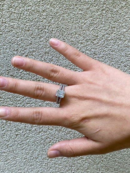 HarlemBling Solid 925 Silver Baguette Diamond Ring Pendant Necklace and Earrings Jewelry Set