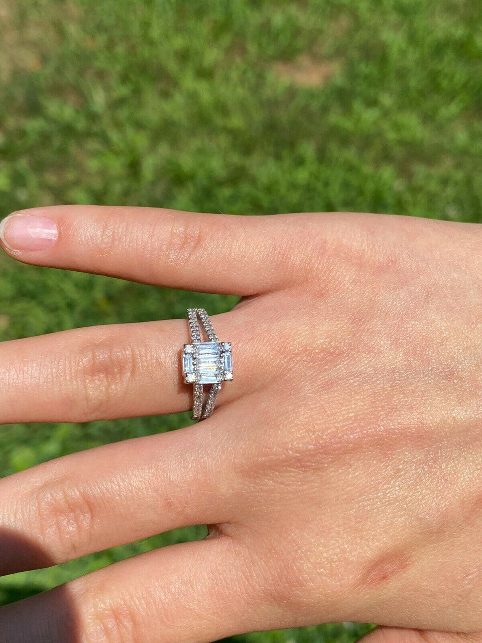 HarlemBling Solid 925 Silver Baguette Diamond Ring Pendant Necklace and Earrings Jewelry Set