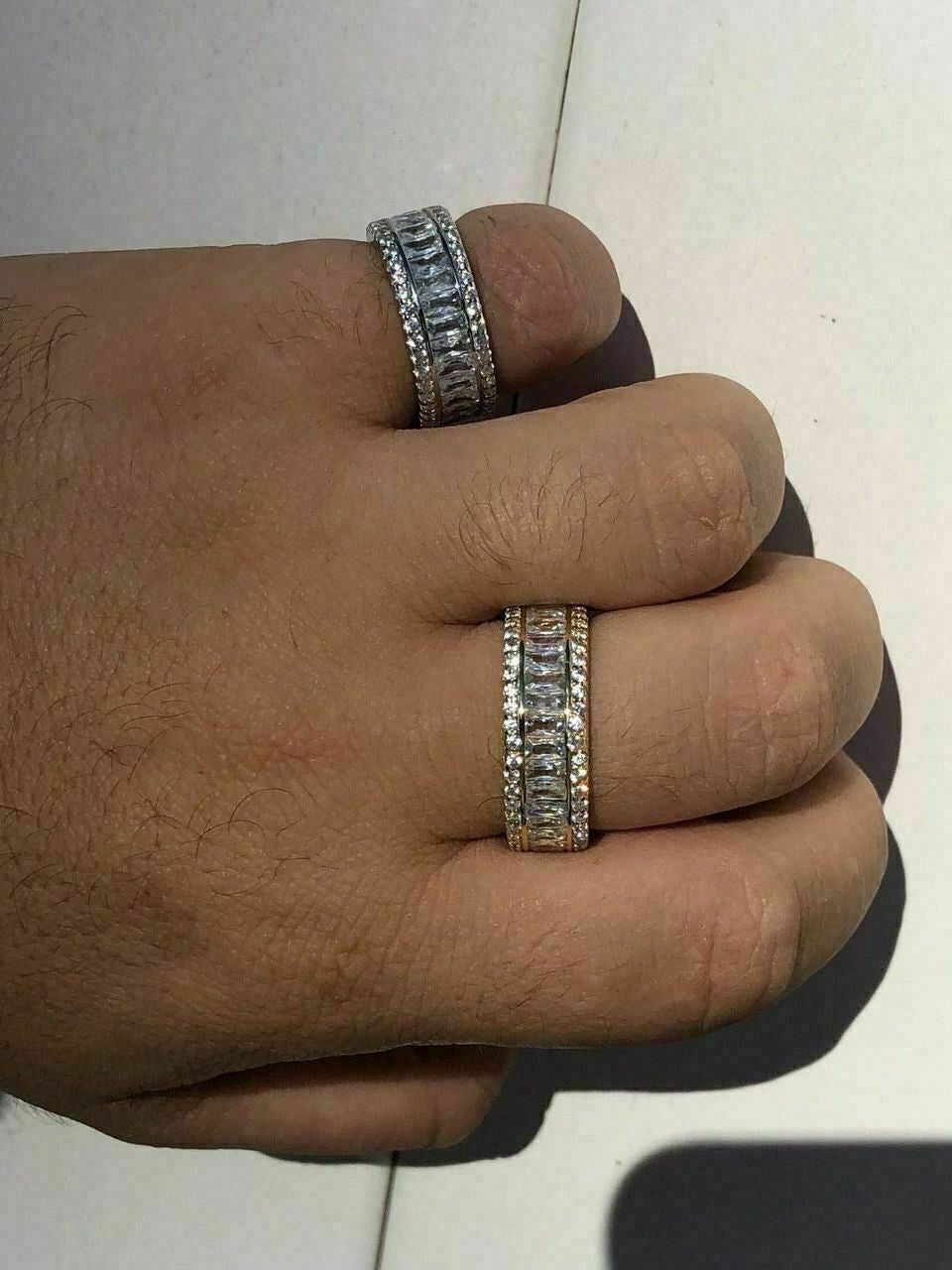 HarlemBling Solid 925 Silver Baguette Diamond Tennis Wedding Band Ring His Hers Gold ICY