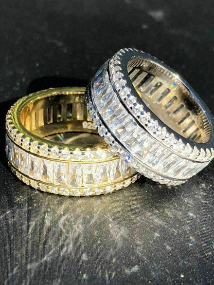 HarlemBling Solid 925 Silver Baguette Diamond Tennis Wedding Band Ring His Hers Gold ICY