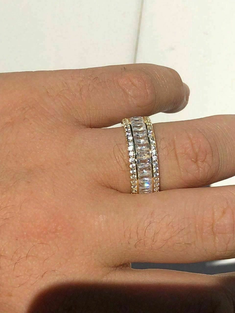 HarlemBling Solid 925 Silver Baguette Diamond Tennis Wedding Band Ring His Hers Gold ICY