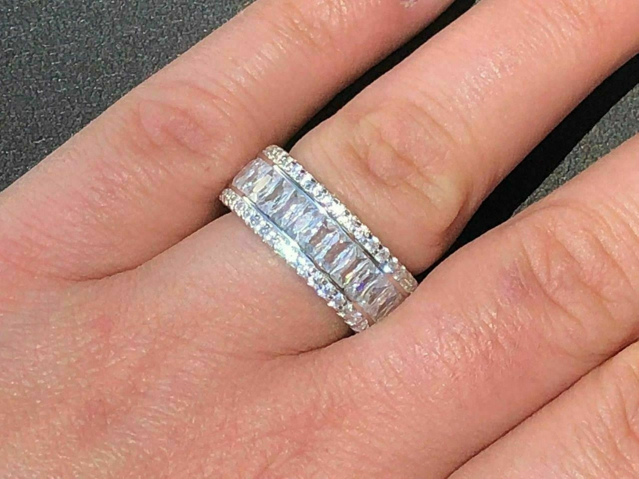 HarlemBling Solid 925 Silver Baguette Diamond Tennis Wedding Band Ring His Hers Gold ICY