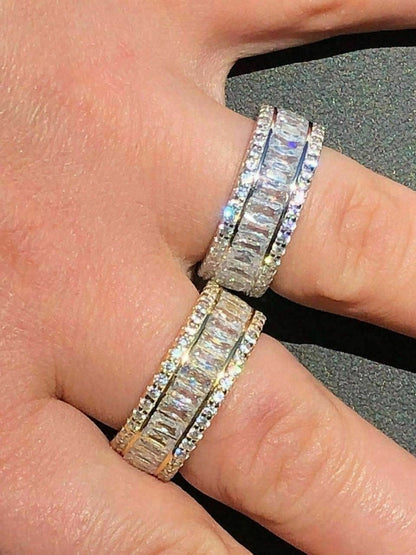 HarlemBling Solid 925 Silver Baguette Diamond Tennis Wedding Band Ring His Hers Gold ICY