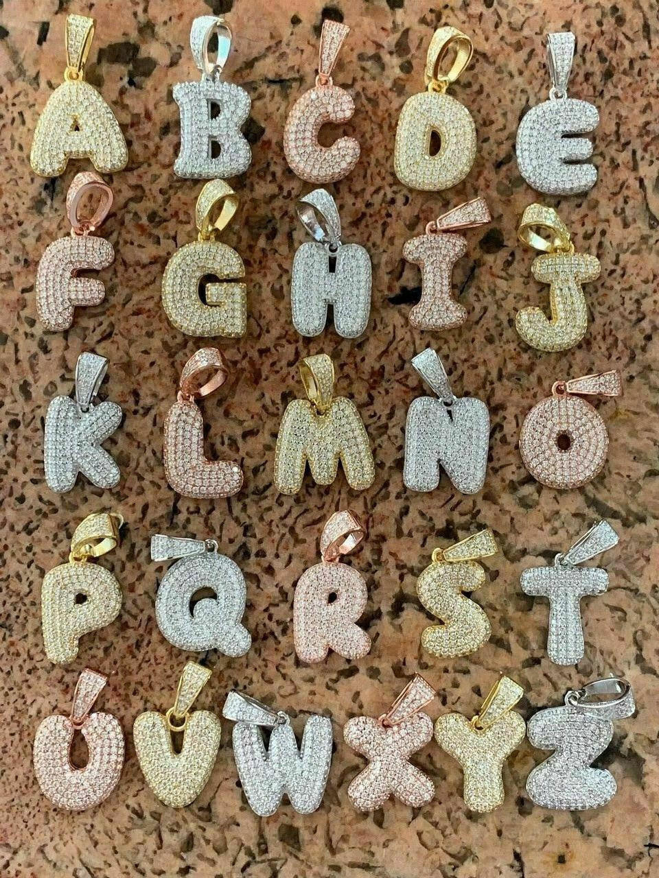 HarlemBling Solid 925 Silver Bubble Letters Initial Pendant CZ Super Icy A - Z Mens Ladies