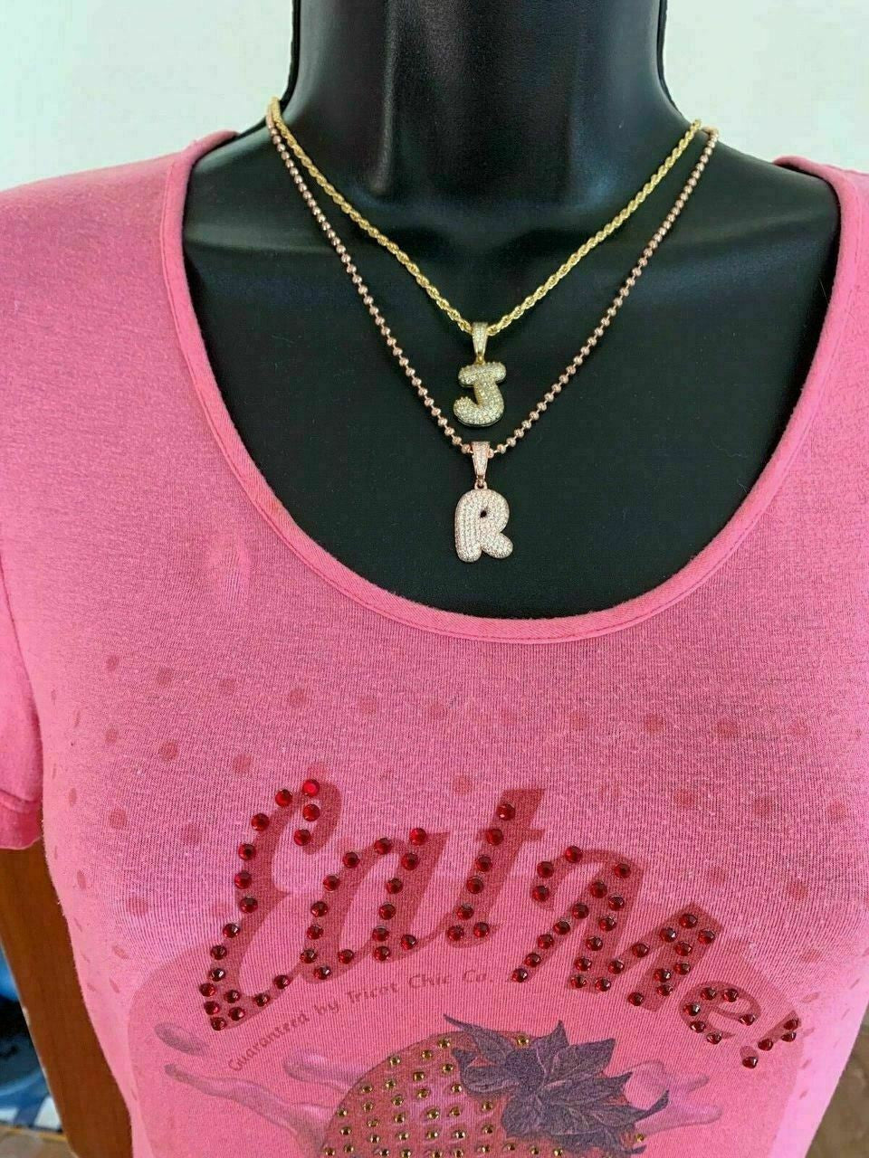 HarlemBling Solid 925 Silver Bubble Letters Initial Pendant CZ Super Icy A - Z Mens Ladies