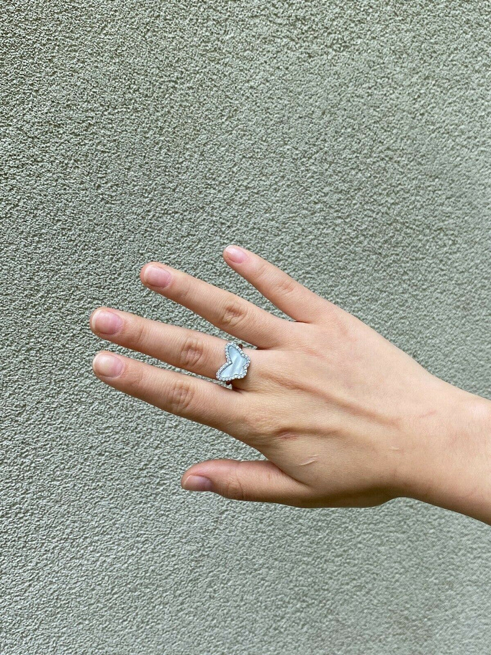 HarlemBling Solid 925 Silver Butterfly Mother Of Pearl Ring Necklace and Earrings Ladies Set