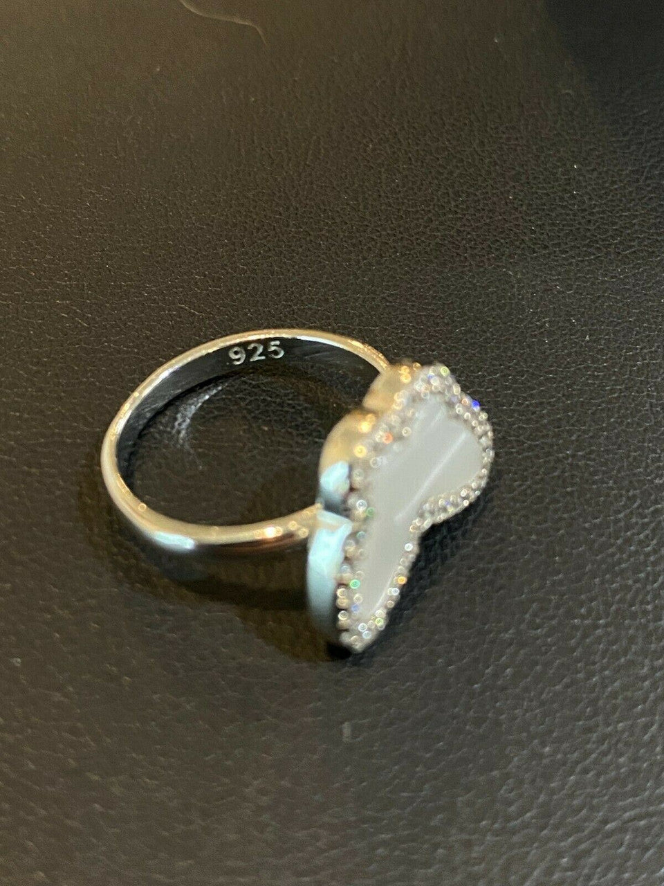 HarlemBling Solid 925 Silver Butterfly Mother Of Pearl Ring Necklace and Earrings Ladies Set