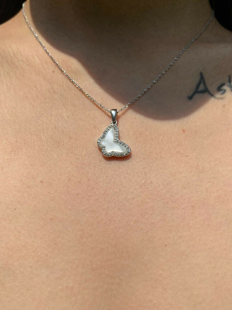 HarlemBling Solid 925 Silver Butterfly Mother Of Pearl Ring Necklace and Earrings Ladies Set