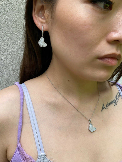 HarlemBling Solid 925 Silver Butterfly Mother Of Pearl Ring Necklace and Earrings Ladies Set