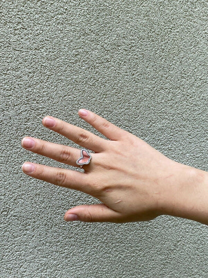 HarlemBling Solid 925 Silver Butterfly Pink Pearl Ring Necklace and Earrings Ladies Girls Set