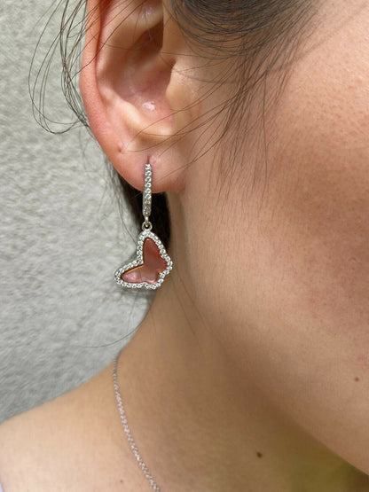 HarlemBling Solid 925 Silver Butterfly Pink Pearl Ring Necklace and Earrings Ladies Girls Set