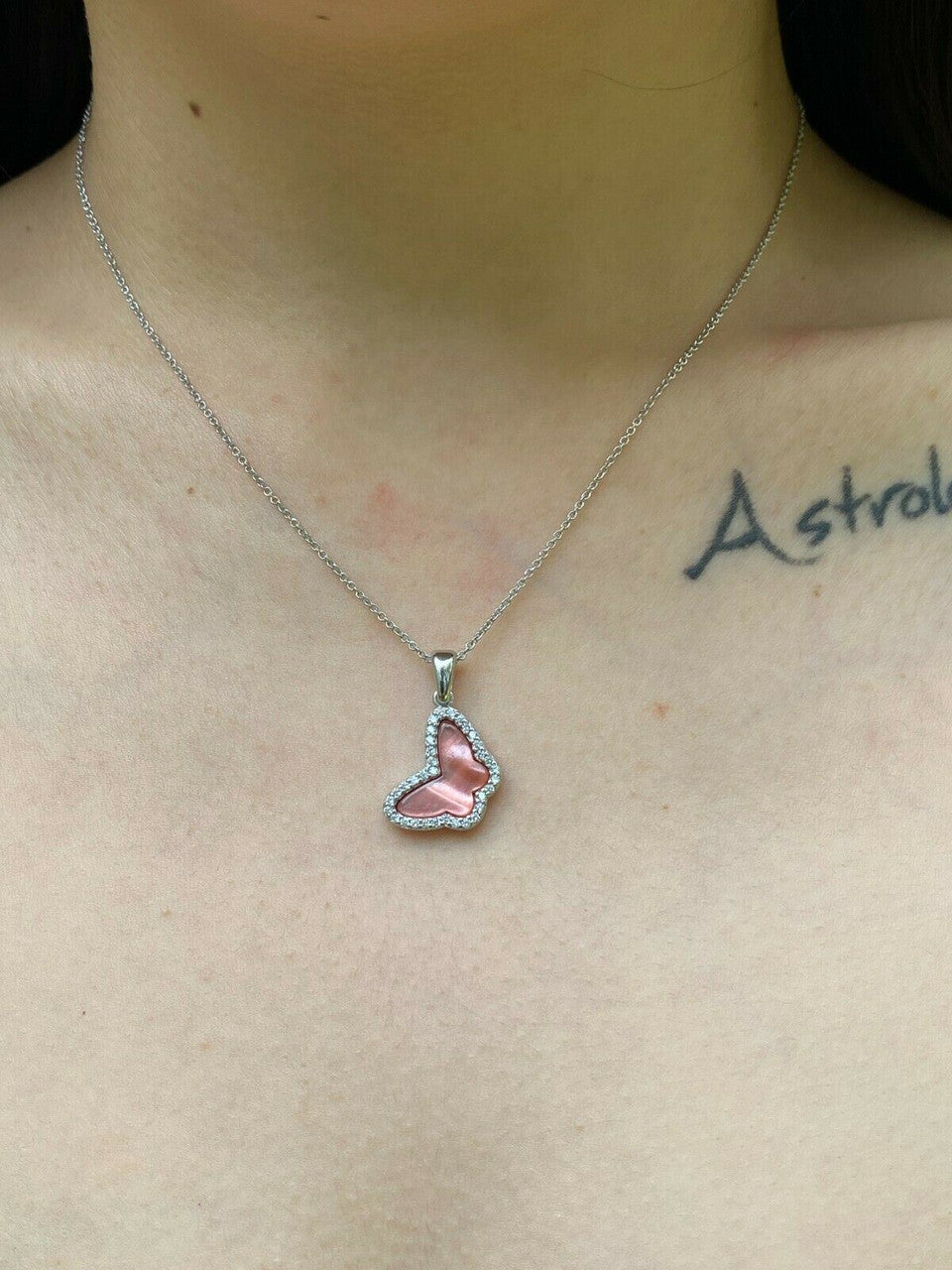 HarlemBling Solid 925 Silver Butterfly Pink Pearl Ring Necklace and Earrings Ladies Girls Set