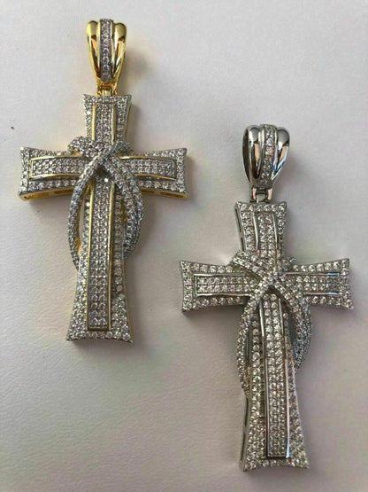 HarlemBling Solid 925 Silver Cross Crucifix ICY Diamond Mens Pendant 14k Gold Plated Rhodium