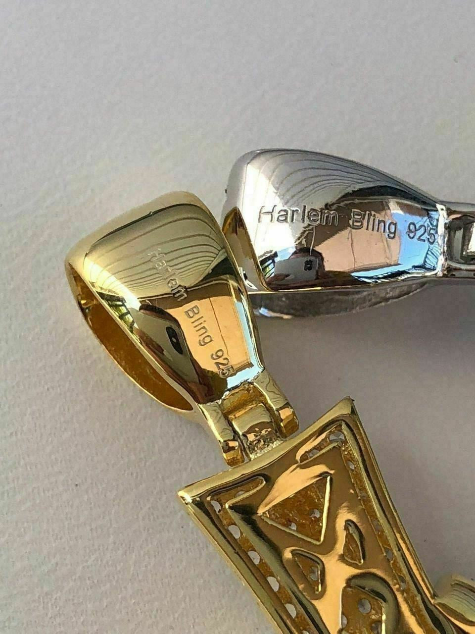 HarlemBling Solid 925 Silver Cross Crucifix ICY Diamond Mens Pendant 14k Gold Plated Rhodium