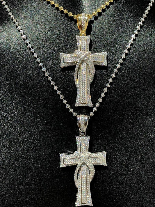 HarlemBling Solid 925 Silver Cross Crucifix ICY Diamond Mens Pendant 14k Gold Plated Rhodium