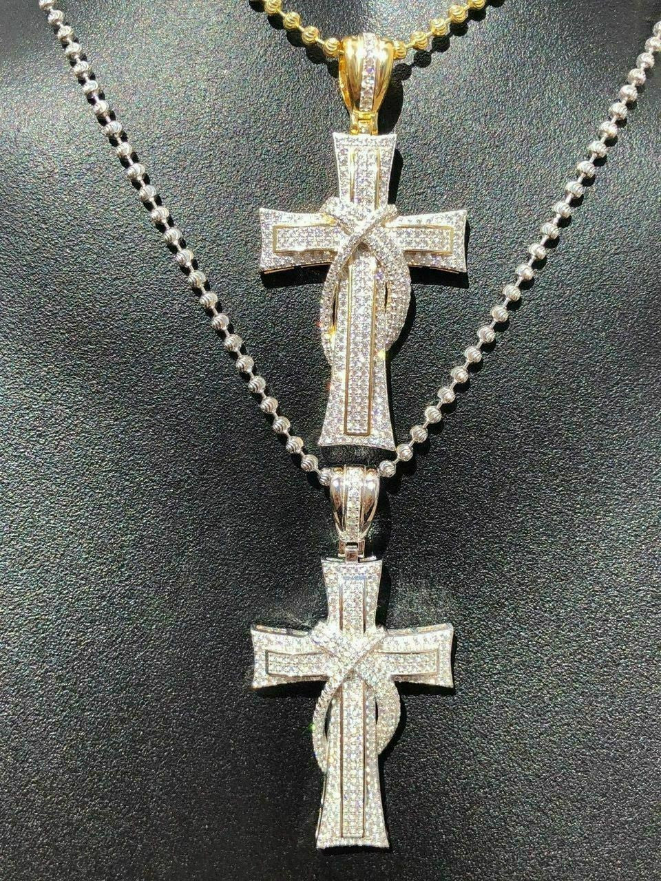 HarlemBling Solid 925 Silver Cross Crucifix ICY Diamond Mens Pendant 14k Gold Plated Rhodium