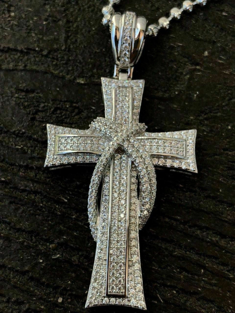 HarlemBling Solid 925 Silver Cross Crucifix ICY Diamond Mens Pendant 14k Gold Plated Rhodium