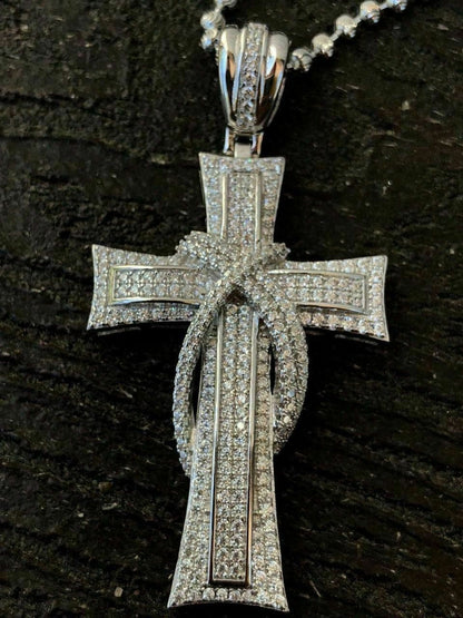 HarlemBling Solid 925 Silver Cross Crucifix ICY Diamond Mens Pendant 14k Gold Plated Rhodium