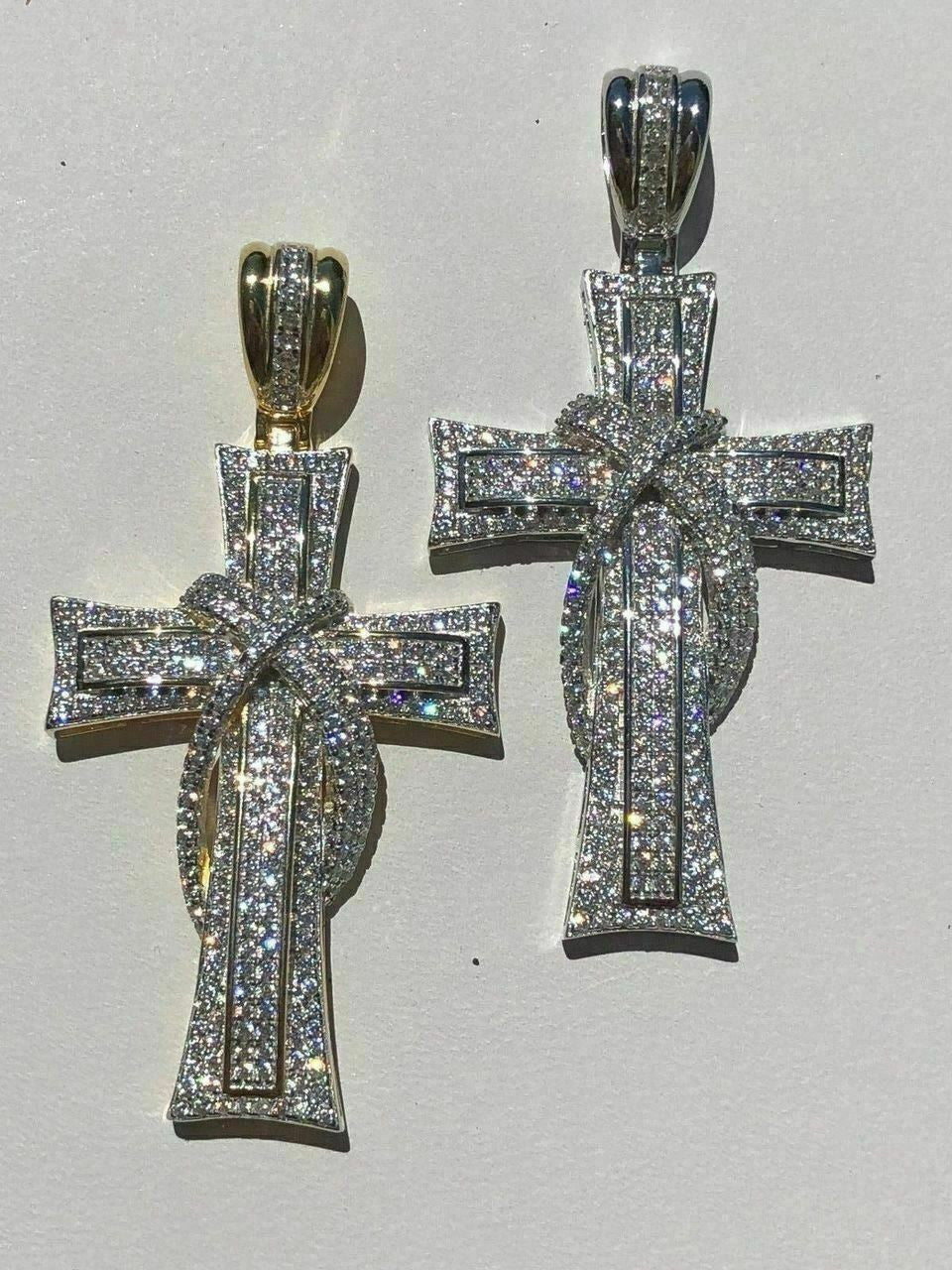 HarlemBling Solid 925 Silver Cross Crucifix ICY Diamond Mens Pendant 14k Gold Plated Rhodium