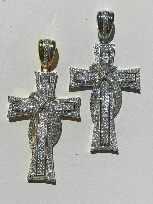 HarlemBling Solid 925 Silver Cross Crucifix ICY Diamond Mens Pendant 14k Gold Plated Rhodium