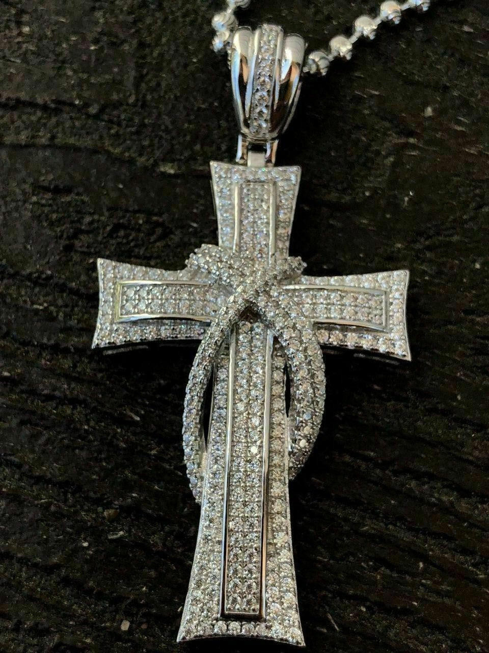 HarlemBling Solid 925 Silver Cross Crucifix ICY Diamond Mens Pendant 14k Gold Plated Rhodium