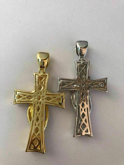 HarlemBling Solid 925 Silver Cross Crucifix ICY Diamond Mens Pendant 14k Gold Plated Rhodium