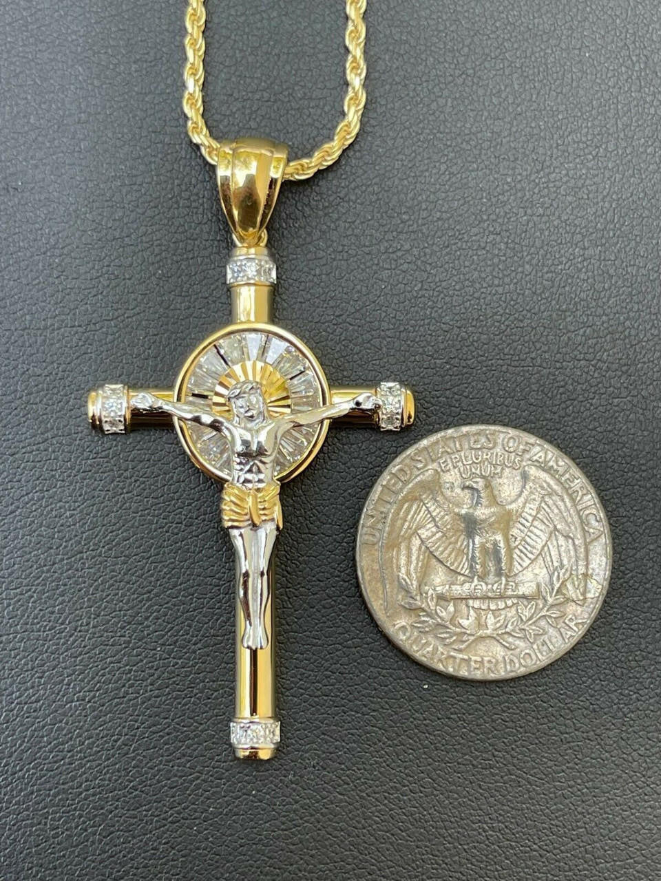 HarlemBling Solid 925 Silver Cross Jesus Pendant Yellow Gold Finish Iced Crucifix Necklace
