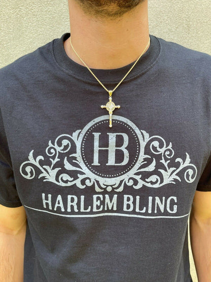 HarlemBling Solid 925 Silver Cross Jesus Pendant Yellow Gold Finish Iced Crucifix Necklace