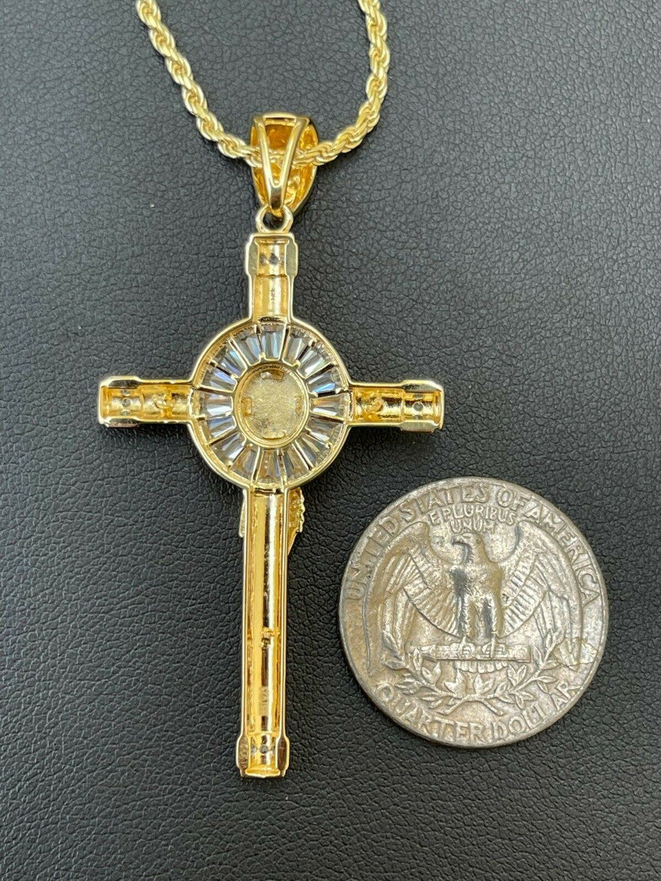 HarlemBling Solid 925 Silver Cross Jesus Pendant Yellow Gold Finish Iced Crucifix Necklace