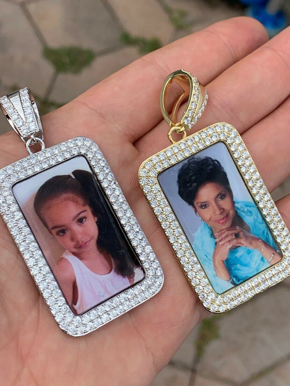 HarlemBling Solid 925 Silver Custom Hip Hip Photo Pendant Dog Tag Iced CZ Picture Memory Pic