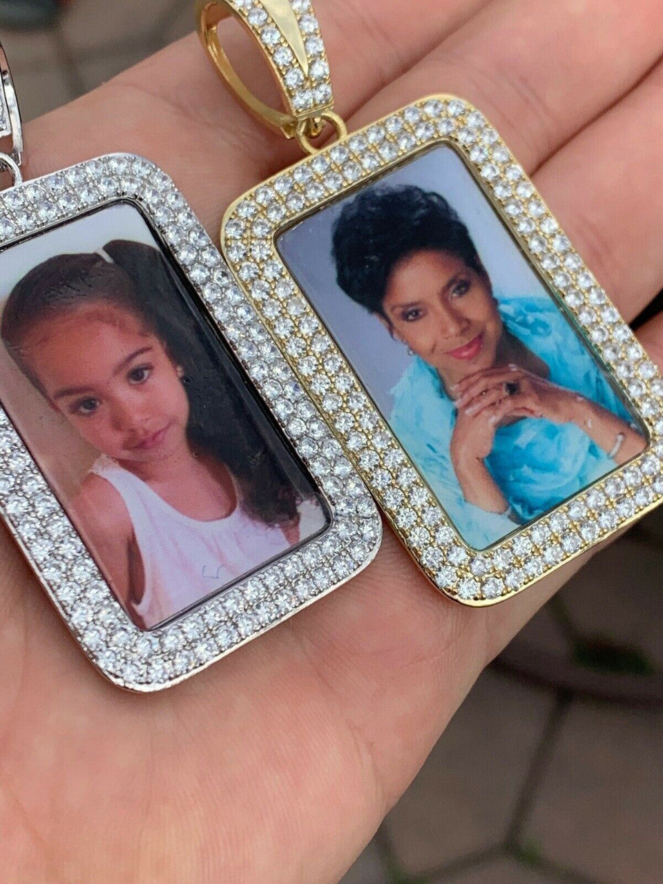 HarlemBling Solid 925 Silver Custom Hip Hip Photo Pendant Dog Tag Iced CZ Picture Memory Pic