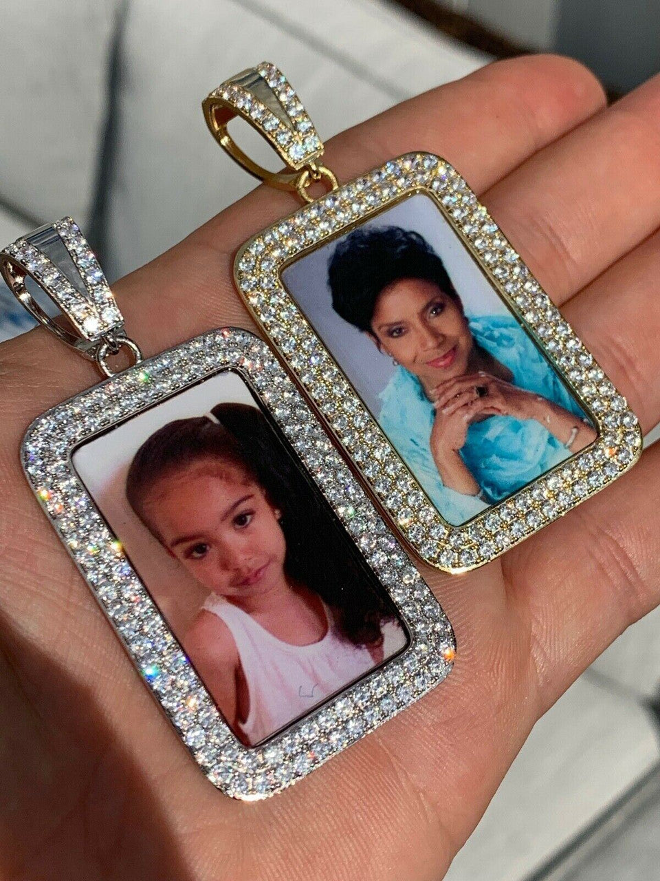 HarlemBling Solid 925 Silver Custom Hip Hip Photo Pendant Dog Tag Iced CZ Picture Memory Pic