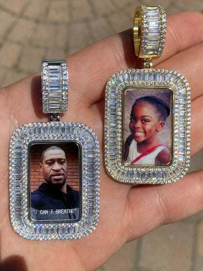 HarlemBling Solid 925 Silver Custom Hip Hop Memory Photo Pendant Dog Tag Iced Medallion Gold