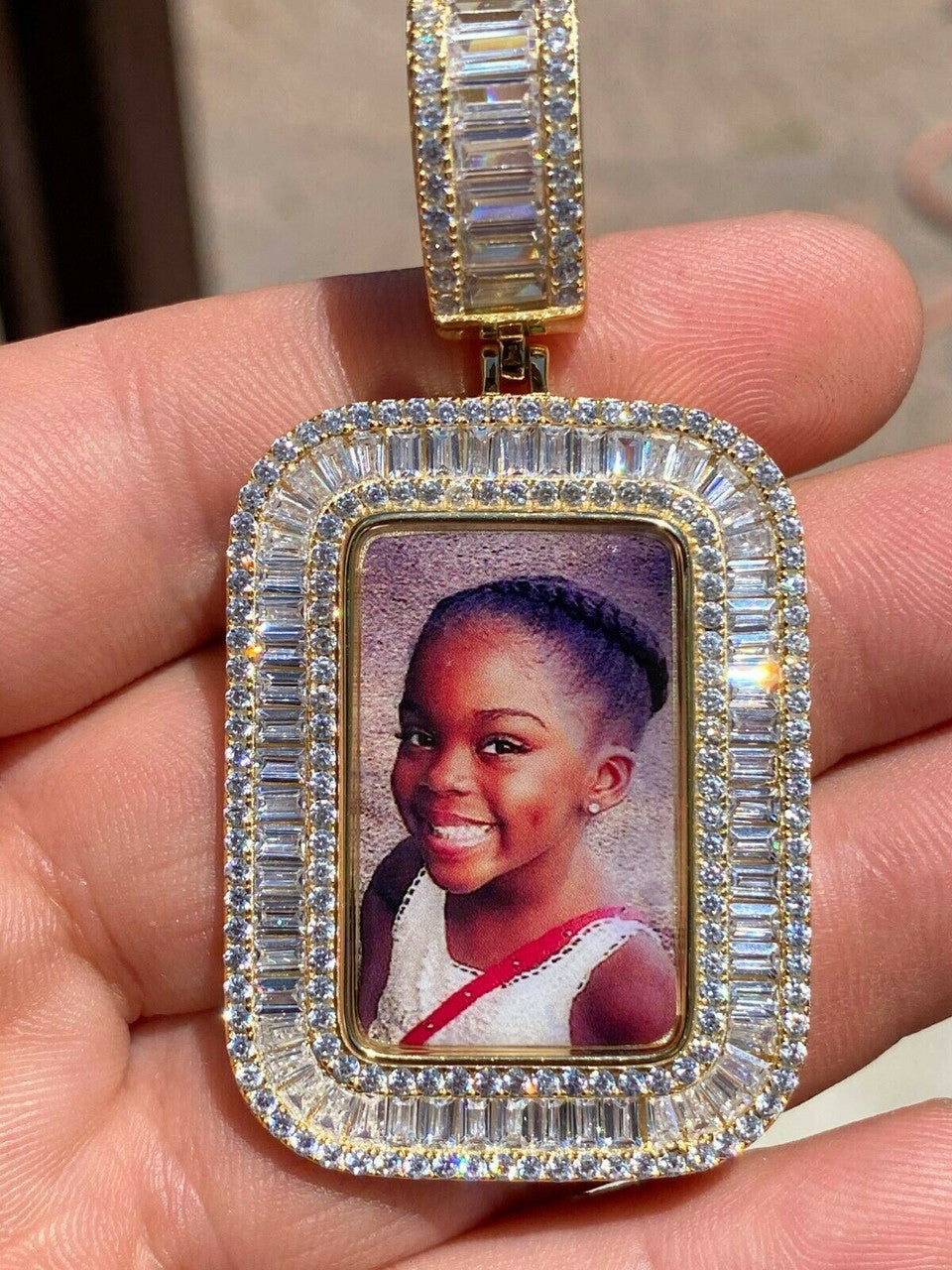 HarlemBling Solid 925 Silver Custom Hip Hop Memory Photo Pendant Dog Tag Iced Medallion Gold