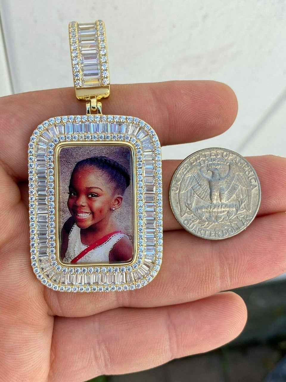 HarlemBling Solid 925 Silver Custom Hip Hop Memory Photo Pendant Dog Tag Iced Medallion Gold