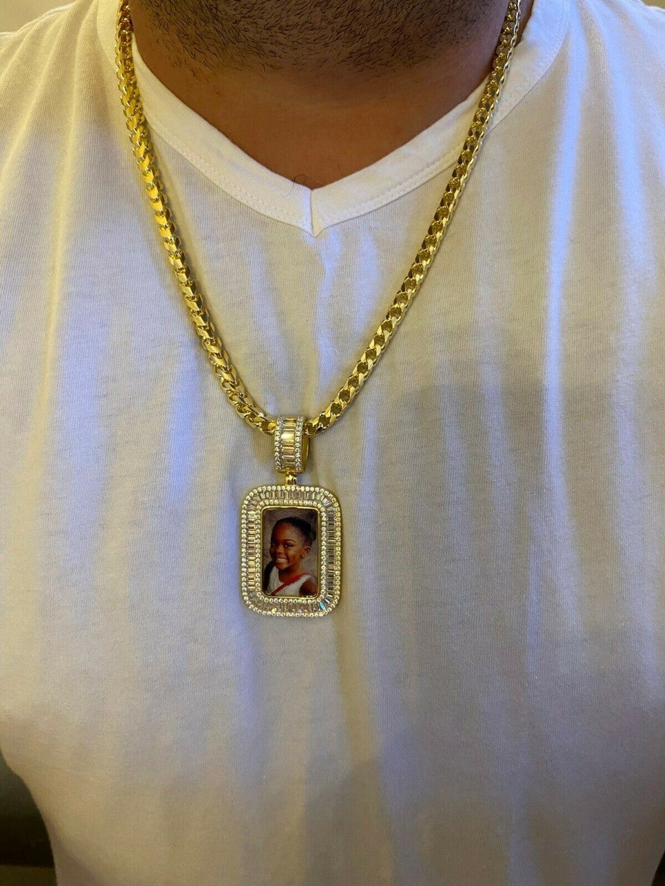 HarlemBling Solid 925 Silver Custom Hip Hop Memory Photo Pendant Dog Tag Iced Medallion Gold