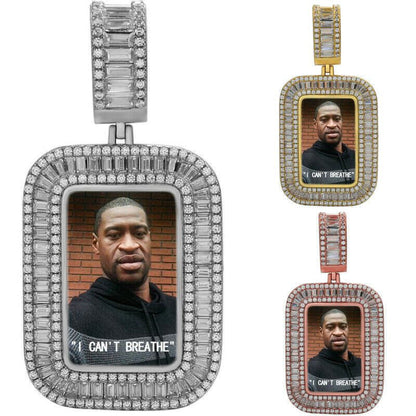 HarlemBling Solid 925 Silver Custom Hip Hop Memory Photo Pendant Dog Tag Iced Medallion Gold