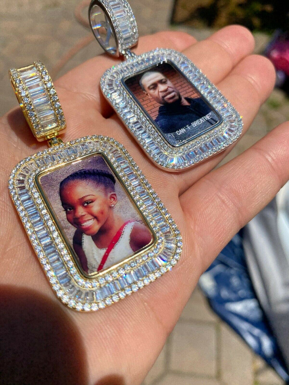 HarlemBling Solid 925 Silver Custom Hip Hop Memory Photo Pendant Dog Tag Iced Medallion Gold