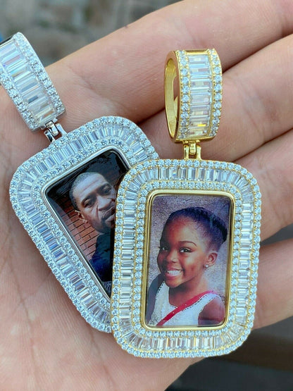 HarlemBling Solid 925 Silver Custom Hip Hop Memory Photo Pendant Dog Tag Iced Medallion Gold