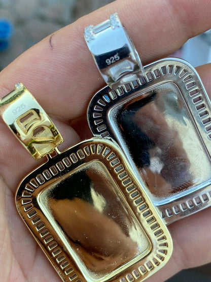 HarlemBling Solid 925 Silver Custom Hip Hop Memory Photo Pendant Dog Tag Iced Medallion Gold
