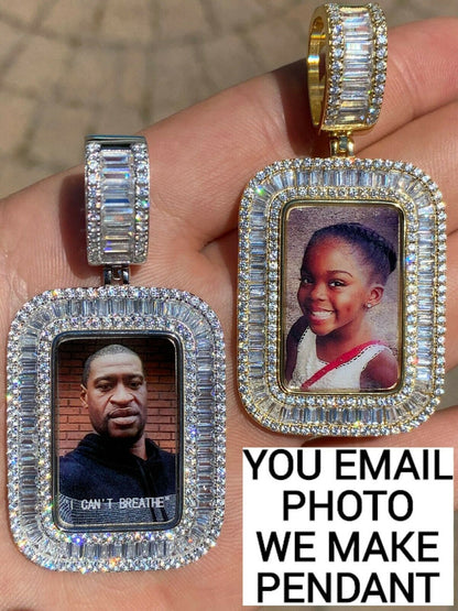 HarlemBling Solid 925 Silver Custom Hip Hop Memory Photo Pendant Dog Tag Iced Medallion Gold