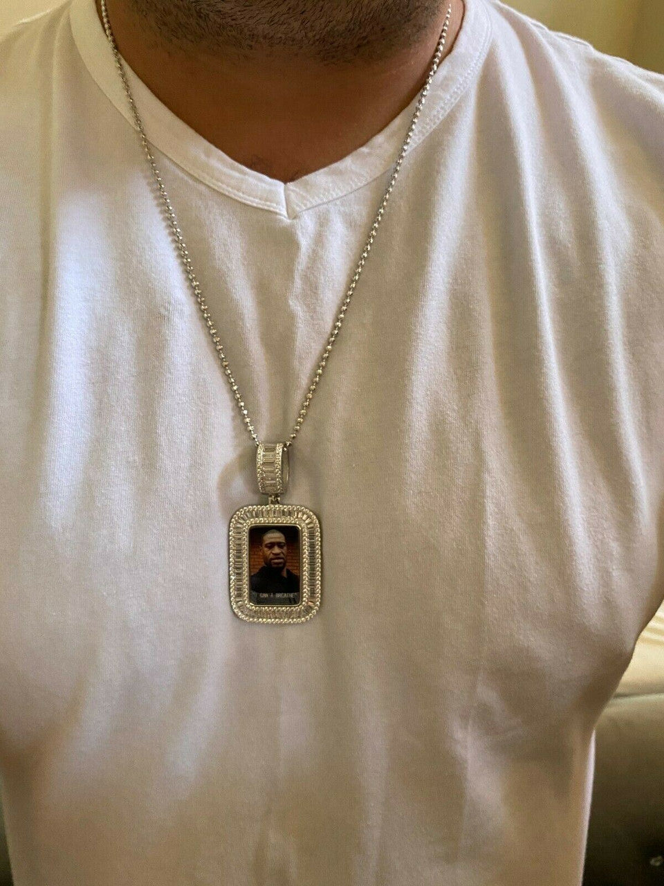 HarlemBling Solid 925 Silver Custom Hip Hop Memory Photo Pendant Dog Tag Iced Medallion Gold