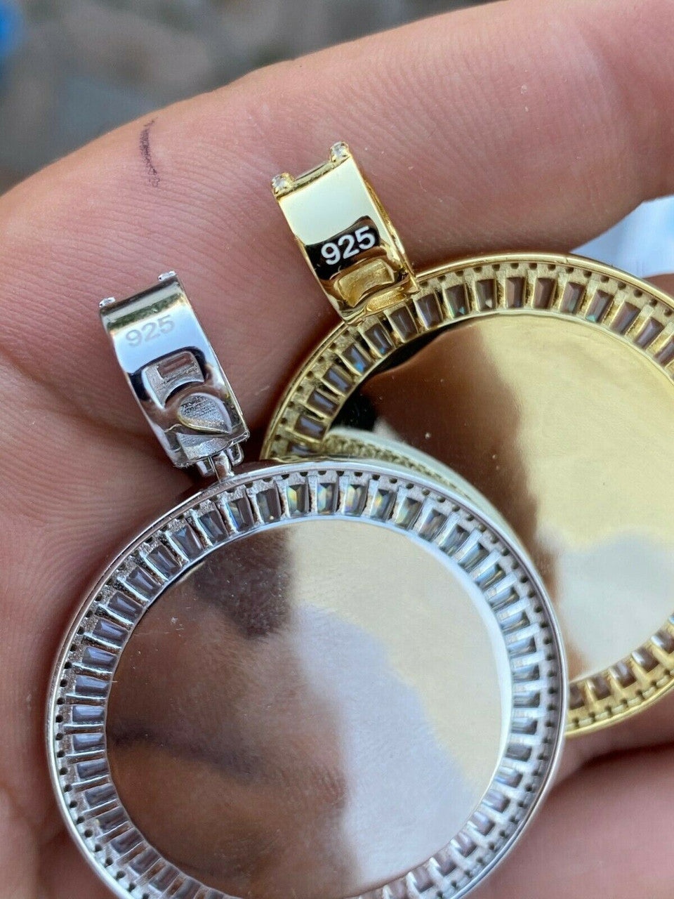 HarlemBling Solid 925 Silver Custom HipHop Photo Pendant Iced Memory Medallion Gold Baguette
