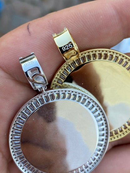 HarlemBling Solid 925 Silver Custom HipHop Photo Pendant Iced Memory Medallion Gold Baguette