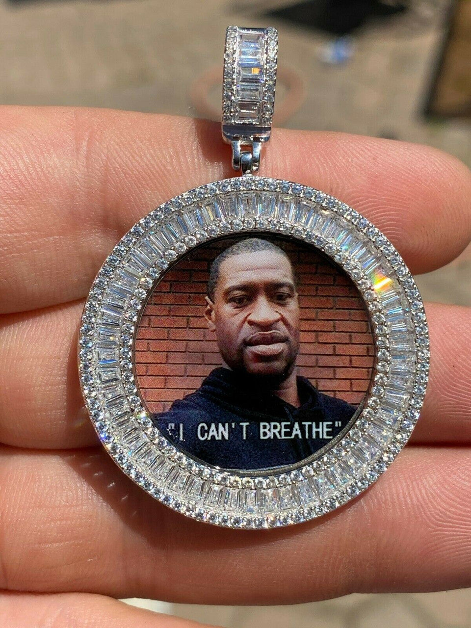 HarlemBling Solid 925 Silver Custom HipHop Photo Pendant Iced Memory Medallion Gold Baguette