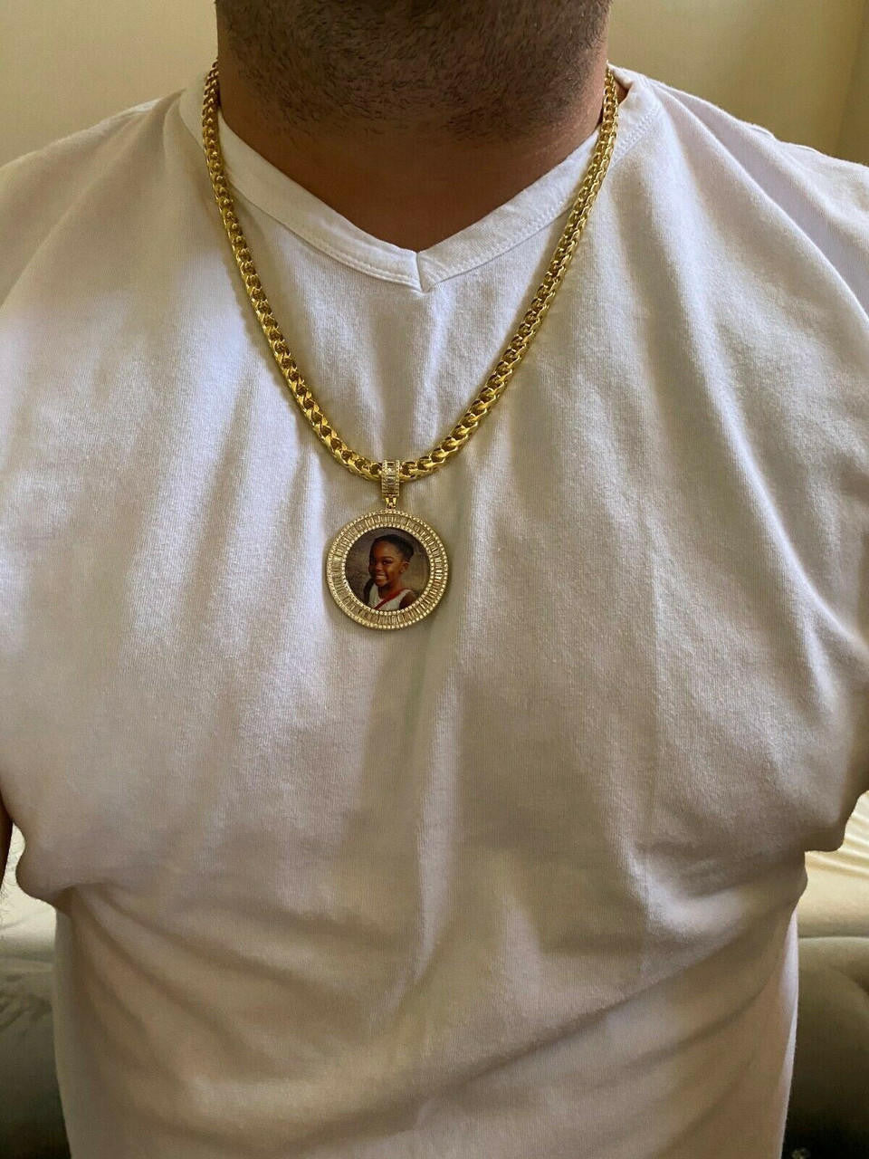 HarlemBling Solid 925 Silver Custom HipHop Photo Pendant Iced Memory Medallion Gold Baguette