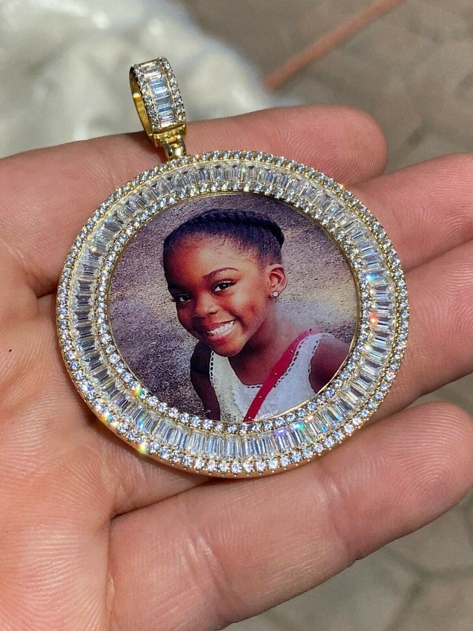HarlemBling Solid 925 Silver Custom HipHop Photo Pendant Iced Memory Medallion Gold Large 2