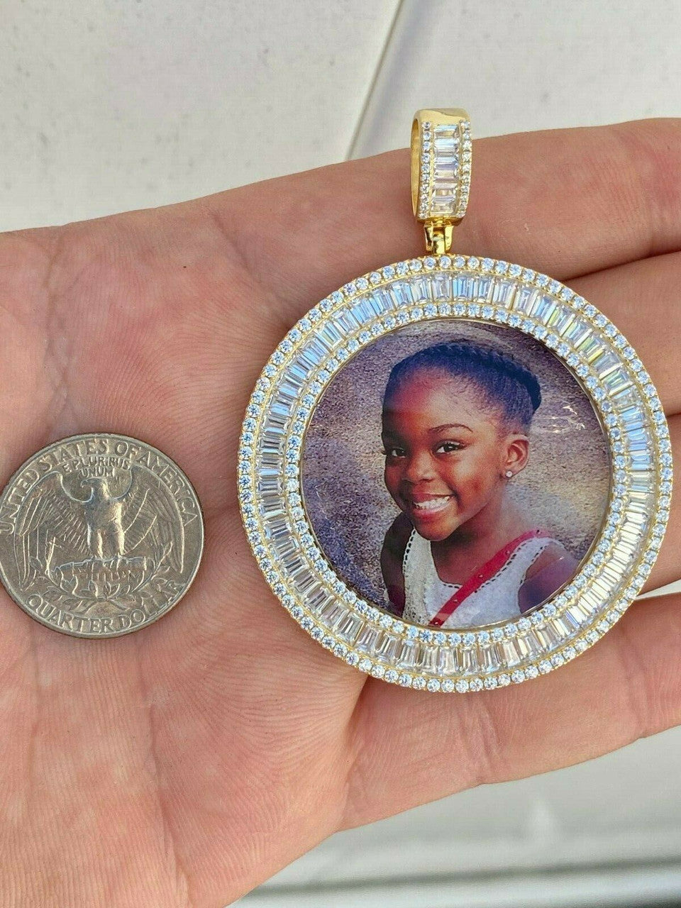 HarlemBling Solid 925 Silver Custom HipHop Photo Pendant Iced Memory Medallion Gold Large 2