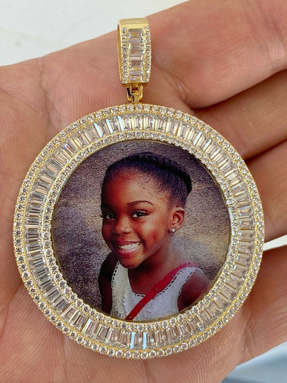 HarlemBling Solid 925 Silver Custom HipHop Photo Pendant Iced Memory Medallion Gold Large 2